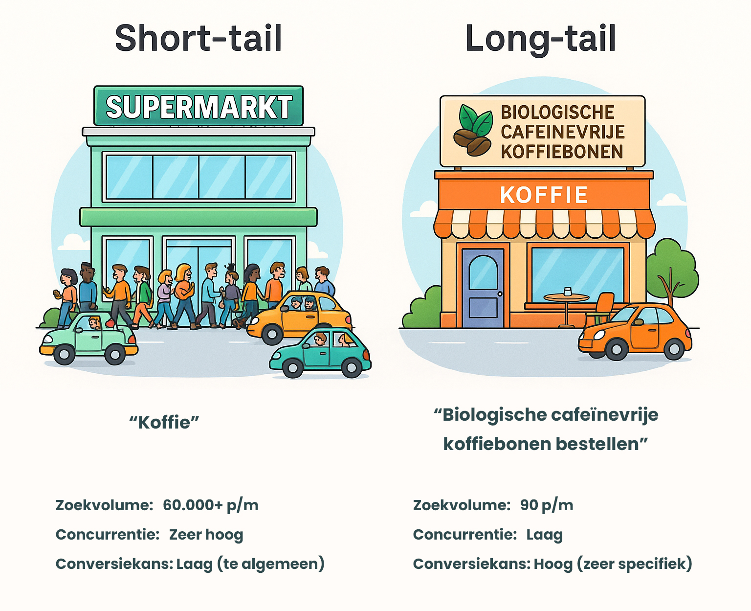 Long-tail VS Short-tail zoekwoorden in Google uitgelegd in een infographic
