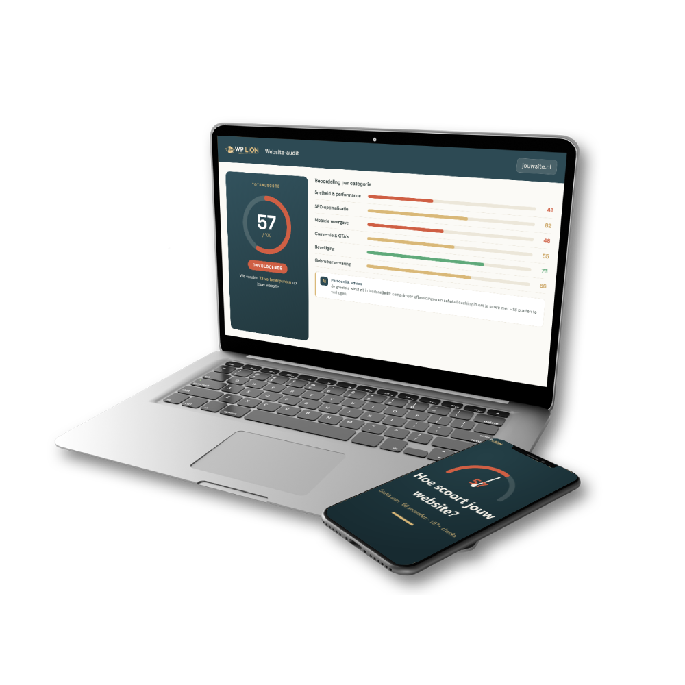 Hoe scoort jouw site? Doe gratis de WP Lion website audit en ontdek je score!