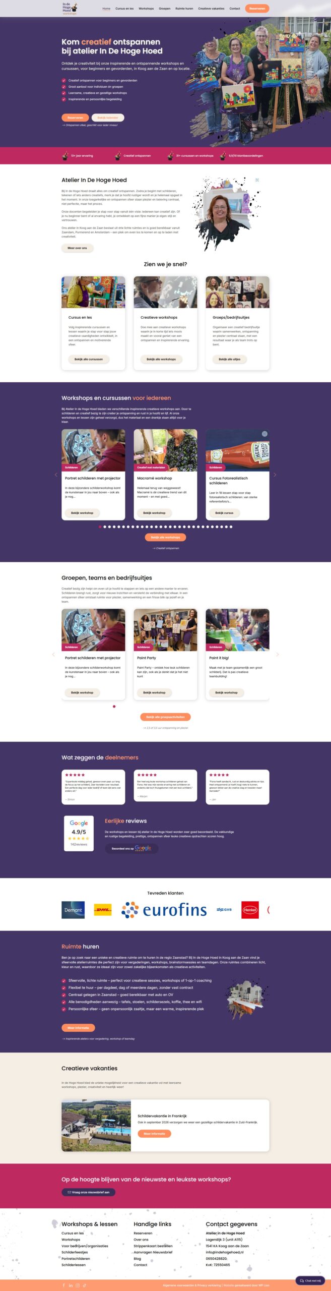 Website overzicht - Atelier In De Hoge Hoed - Koog aan de Zaan