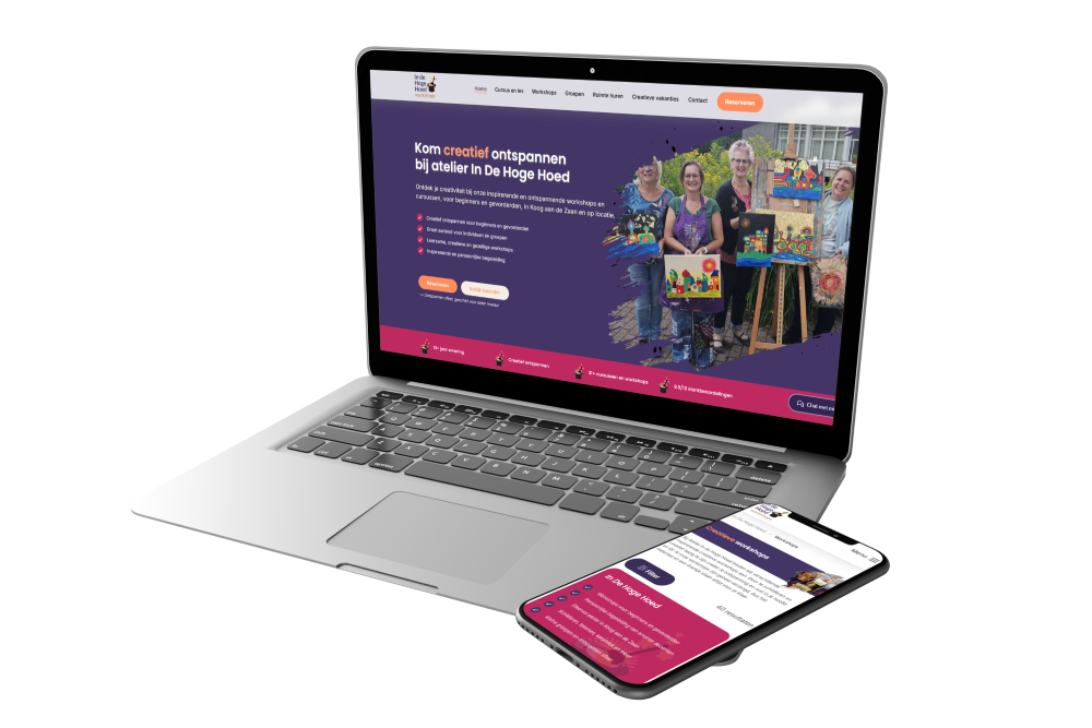 Atelier In De Hoge Hoed - Mockup website laptop en mobiel
