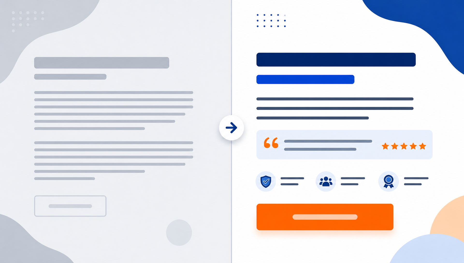 Vergelijking tussen zwakke en overtuigende conversiegerichte webtekst met opvallende call-to-action