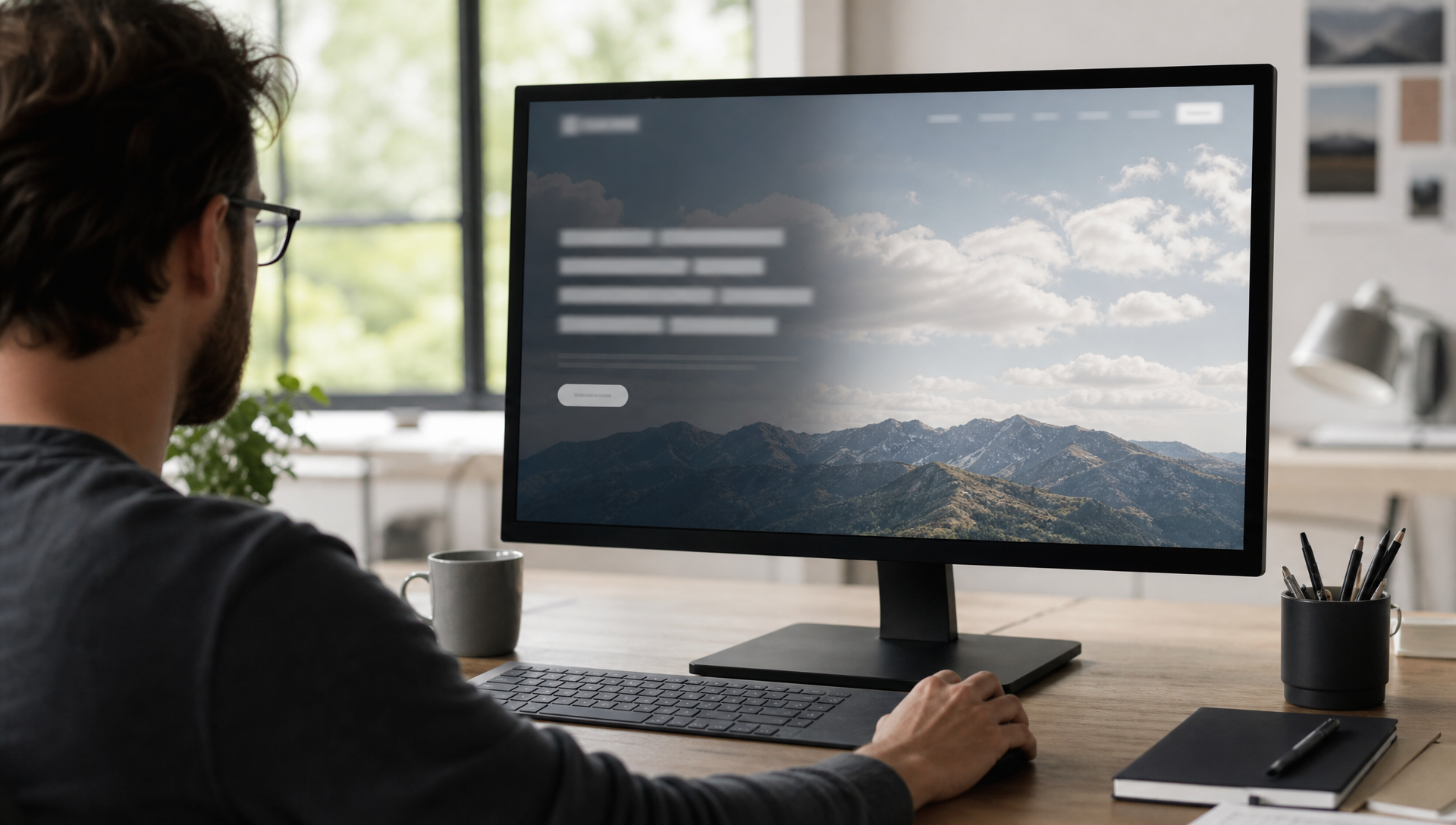 Webdesigner past donkere overlay toe zodat headertekst leesbaar wordt op hero-afbeelding