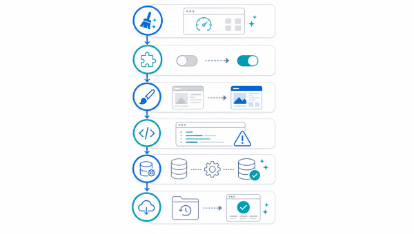 Infographic met stappen om een onbereikbare WordPress-website te herstellen