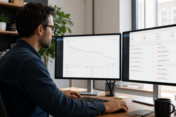 Webspecialist analyseert dalend verkeer en foutmeldingen na een webshop migratie