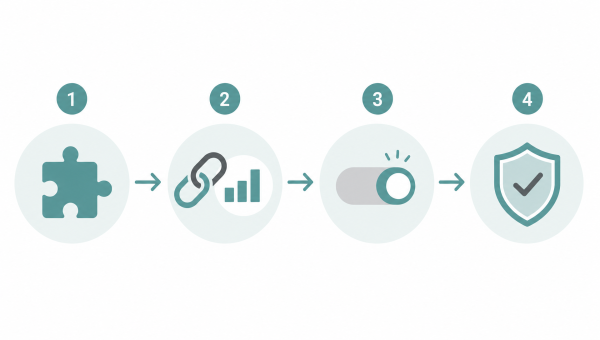 Infographic met vier stappen voor het instellen van consent mode in WordPress