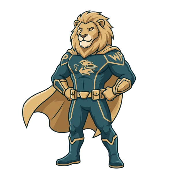 WP Lion - Leeuw mascotte die staat voor snelheid, veiligheid en stabiliteit