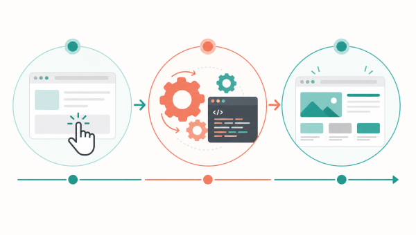 Infographic met drie fasen van een webinteractie die de INP-metric vormen