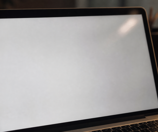 Laptopscherm toont een leeg wit scherm van een gecrashte WordPress-website
