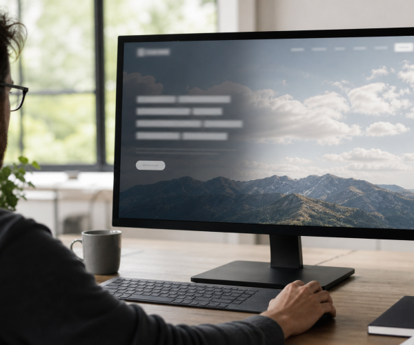 Webdesigner past donkere overlay toe zodat headertekst leesbaar wordt op hero-afbeelding